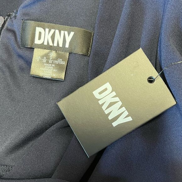 NWT DKNY | Navy Blue VvNeck Sequin Flutter Sleeve Gown 8 - Picture 9 of 13